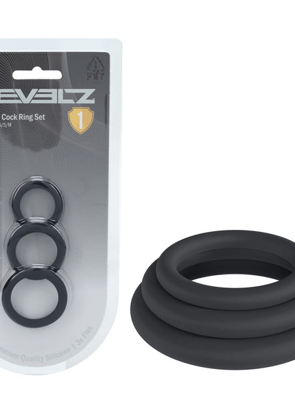 LEVELZ Classic Silicone Cock Ring Set - XS/S/M - Black Cock Rings - Set of 3 Sizes
