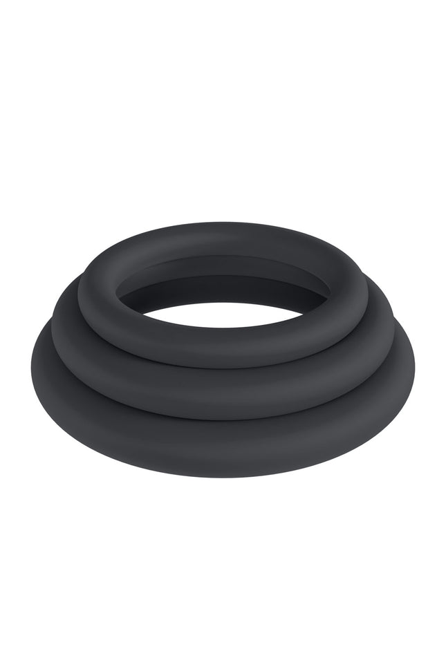 LEVELZ Classic Silicone Cock Ring Set - XS/S/M - Black Cock Rings - Set of 3 Sizes