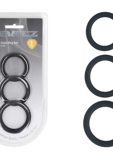 LEVELZ Classic Silicone Cock Ring Set - L/XL/XXL - Black Cock Rings - Set of 3 Sizes