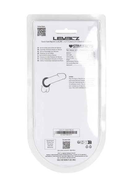 LEVELZ Classic Silicone Cock Ring Set - L/XL/XXL - Black Cock Rings - Set of 3 Sizes