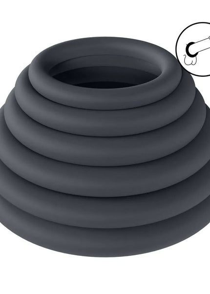 LEVELZ Classic Silicone Cock Ring Set of 6 - Black Cock Rings - Set of 6 Sizes