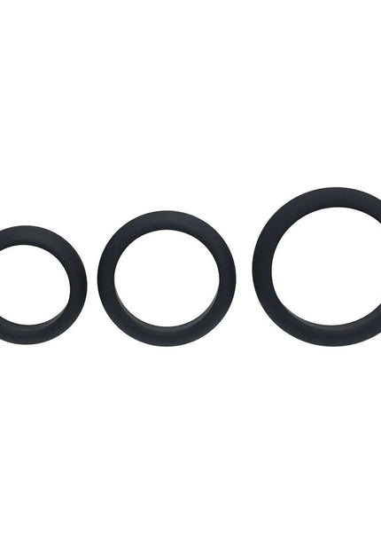 LEVELZ Wide O Silicone Cock Ring Set of 3 - S/M/L - Black Cock Rings - Set of 3 Sizes