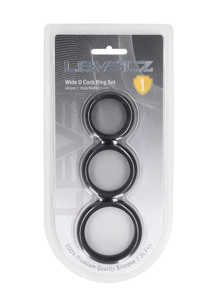 LEVELZ Wide O Silicone Cock Ring Set of 3 - S/M/L - Black Cock Rings - Set of 3 Sizes