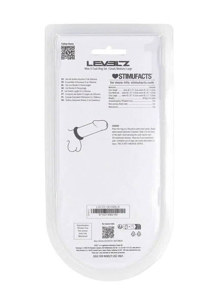 LEVELZ Wide O Silicone Cock Ring Set of 3 - S/M/L - Black Cock Rings - Set of 3 Sizes