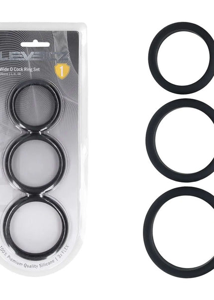 LEVELZ Wide O Silicone Cock Ring Set of 3 - L/XL/2X - Black Cock Rings - Set of 3 Sizes