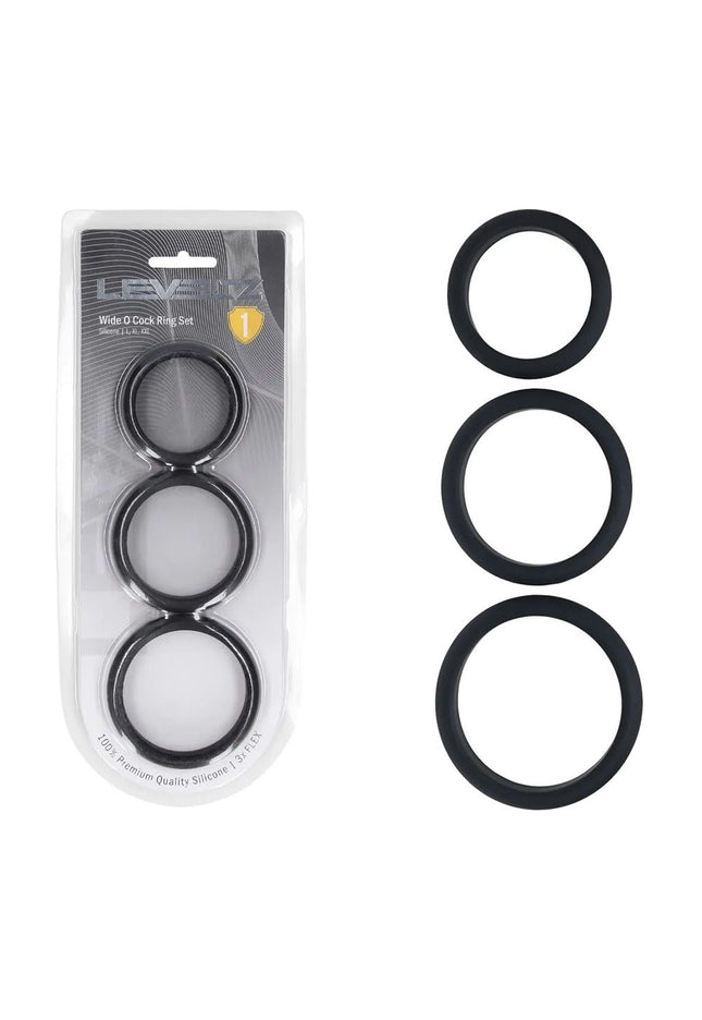 LEVELZ Wide O Silicone Cock Ring Set of 3 - L/XL/2X - Black Cock Rings - Set of 3 Sizes