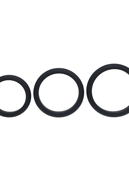 LEVELZ Wide O Silicone Cock Ring Set of 3 - L/XL/2X - Black Cock Rings - Set of 3 Sizes