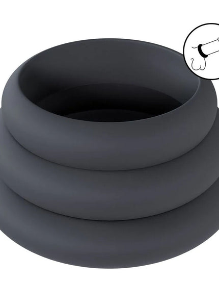 LEVELZ Wide O Silicone Cock Ring Set of 3 - L/XL/2X - Black Cock Rings - Set of 3 Sizes