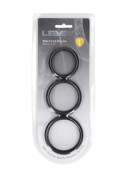 LEVELZ Wide O Silicone Cock Ring Set of 3 - L/XL/2X - Black Cock Rings - Set of 3 Sizes