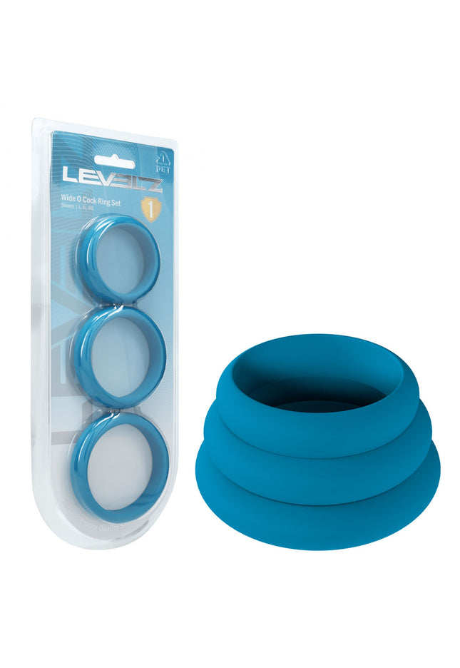 LEVELZ Wide O Silicone Cock Ring Set of 3 - L/XL/2X - Teal Cock Rings - Set of 3 Sizes