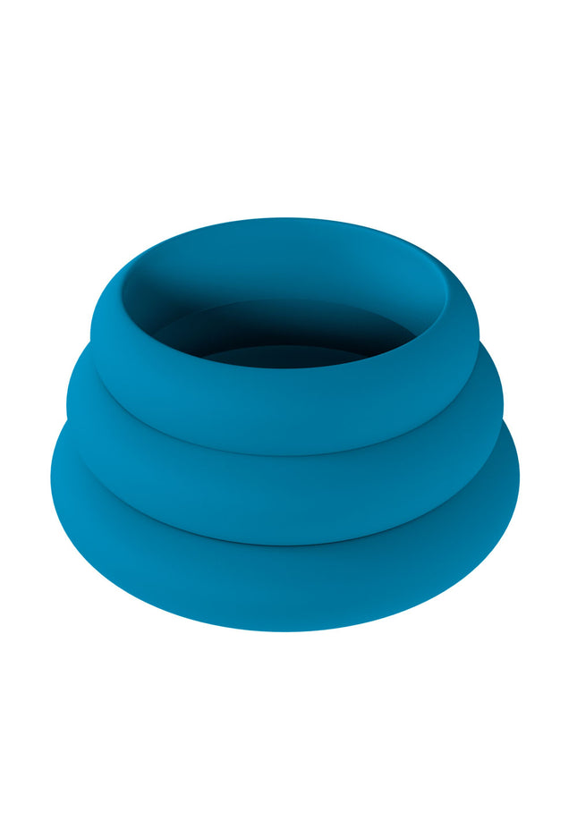 LEVELZ Wide O Silicone Cock Ring Set of 3 - L/XL/2X - Teal Cock Rings - Set of 3 Sizes
