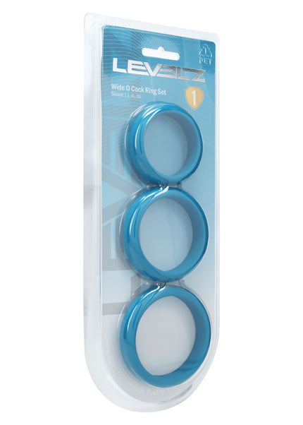 LEVELZ Wide O Silicone Cock Ring Set of 3 - L/XL/2X - Teal Cock Rings - Set of 3 Sizes