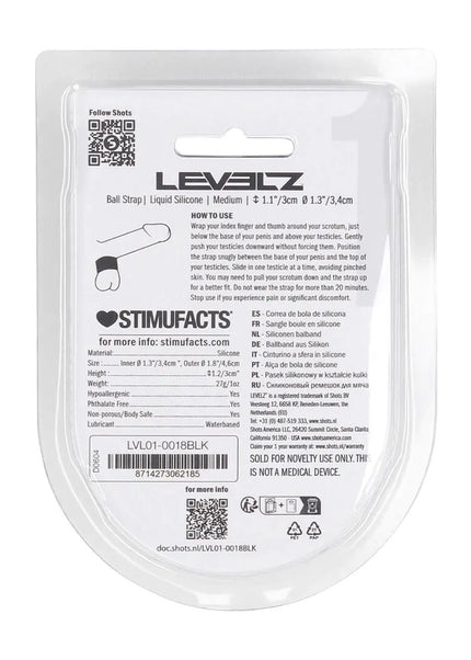LEVELZ Liquid Silicone Ball Strap - M - Black - Black Ball Strap