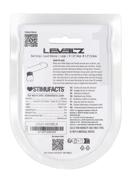 LEVELZ Liquid Silicone Ball Strap - L - Black - Black Ball Strap