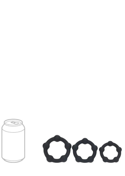 LEVELZ Beaded Silicone Cock Ring Set of 3 - Black - Black Cock Rings - Set of 3 Sizes