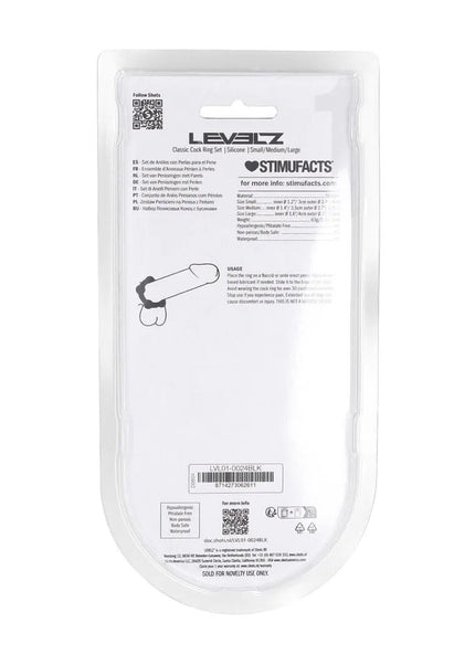 LEVELZ Beaded Silicone Cock Ring Set of 3 - Black - Black Cock Rings - Set of 3 Sizes