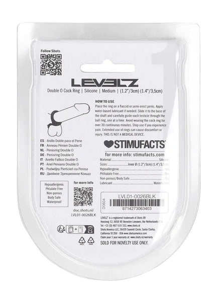 LEVELZ Double O Silicone Cock Ring - M - Black - Black Cock & Balls Rings