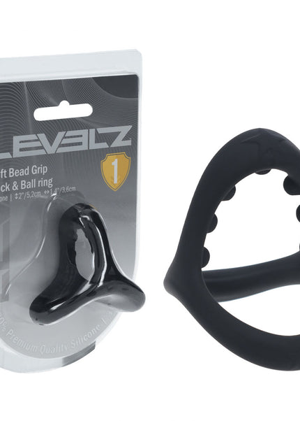 LEVELZ Soft Bead Grip Silicone Cock Ring - Black - Black Cock & Balls Rings