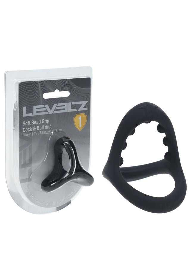 LEVELZ Soft Bead Grip Silicone Cock Ring - Black - Black Cock & Balls Rings