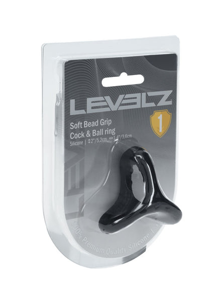 LEVELZ Soft Bead Grip Silicone Cock Ring - Black - Black Cock & Balls Rings
