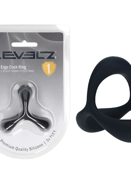 LEVELZ Tri O Ergo Silicone Cock Ring - Black - Black Cock & Balls Rings