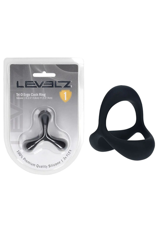 LEVELZ Tri O Ergo Silicone Cock Ring - Black - Black Cock & Balls Rings