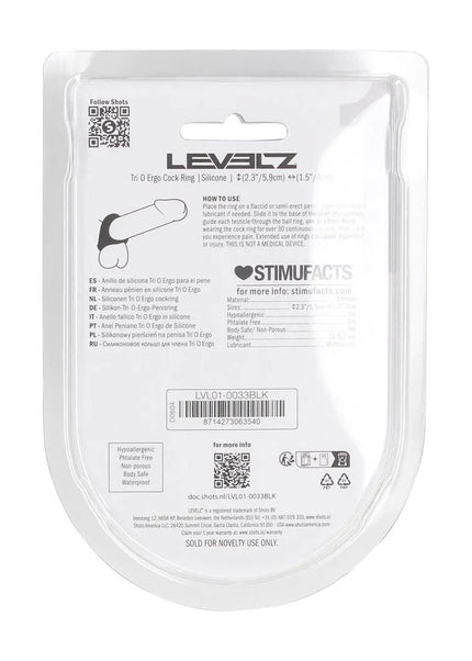 LEVELZ Tri O Ergo Silicone Cock Ring - Black - Black Cock & Balls Rings