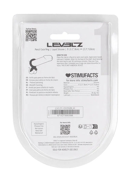 LEVELZ Pencil Liquid Silicone Cock Ring - Black Cock Ring