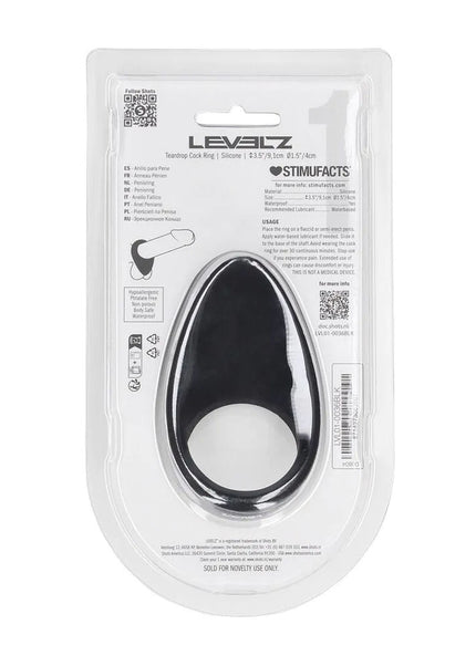 LEVELZ Teardrop Silicone Cock Ring - Black - Black Cock Ring
