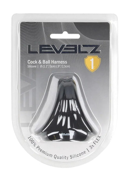 LEVELZ Silicone Cock & Ball Harness - Black - Black Cock & Ball Ring
