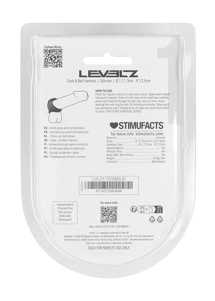 LEVELZ Silicone Cock & Ball Harness - Black - Black Cock & Ball Ring