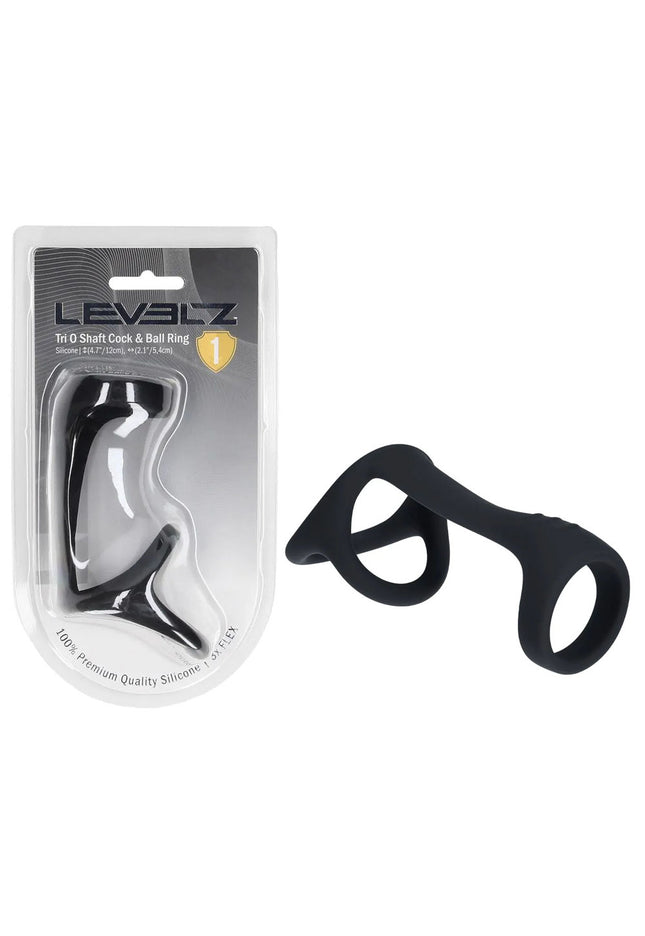 LEVELZ Tri O Silicone Shaft Cock & Ball Ring - Black Cock & Balls Ring