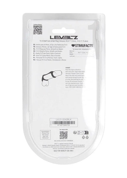 LEVELZ Tri O Silicone Shaft Cock & Ball Ring - Black Cock & Balls Ring