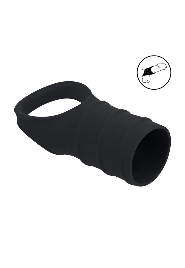 LEVELZ Silicone Cock Ring & Ribbed Sleeve - Black Cock Ring with Sleeve