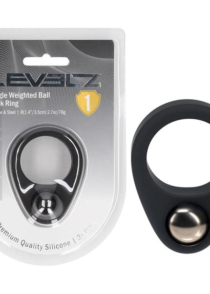 LEVELZ Single Weighted Ball Cock Ring - Black - Black Weighted Cock Ring
