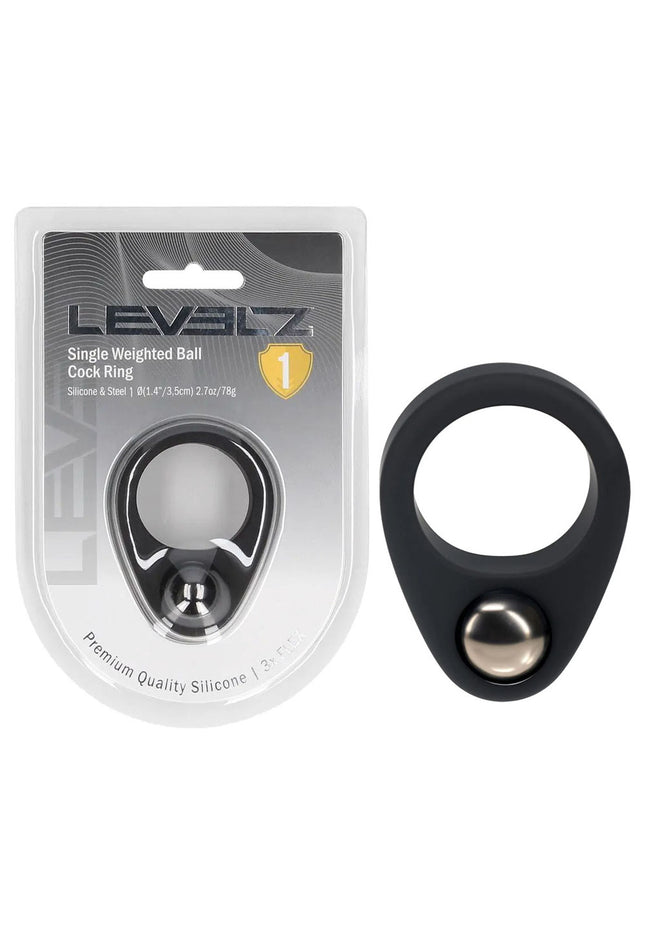 LEVELZ Single Weighted Ball Cock Ring - Black - Black Weighted Cock Ring