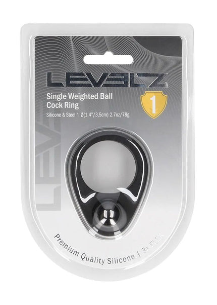 LEVELZ Single Weighted Ball Cock Ring - Black - Black Weighted Cock Ring