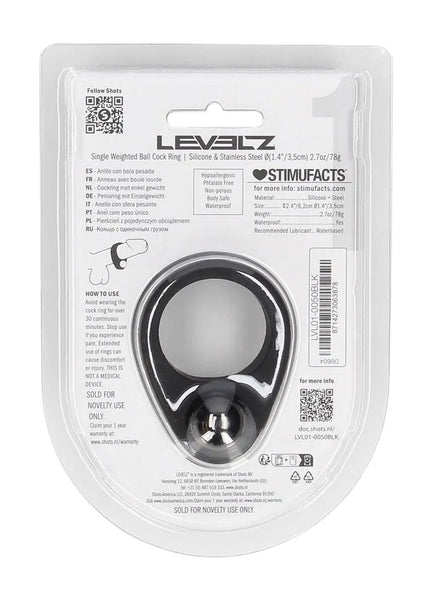 LEVELZ Single Weighted Ball Cock Ring - Black - Black Weighted Cock Ring