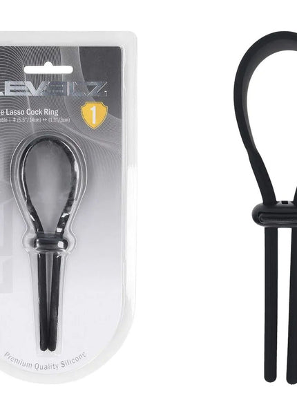 LEVELZ Wide Adjustable Silicone Lasso Cock Ring - Black Adjustable Cock Ring