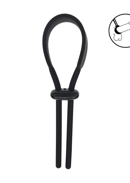 LEVELZ Wide Adjustable Silicone Lasso Cock Ring - Black Adjustable Cock Ring