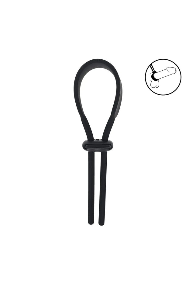 LEVELZ Wide Adjustable Silicone Lasso Cock Ring - Black Adjustable Cock Ring