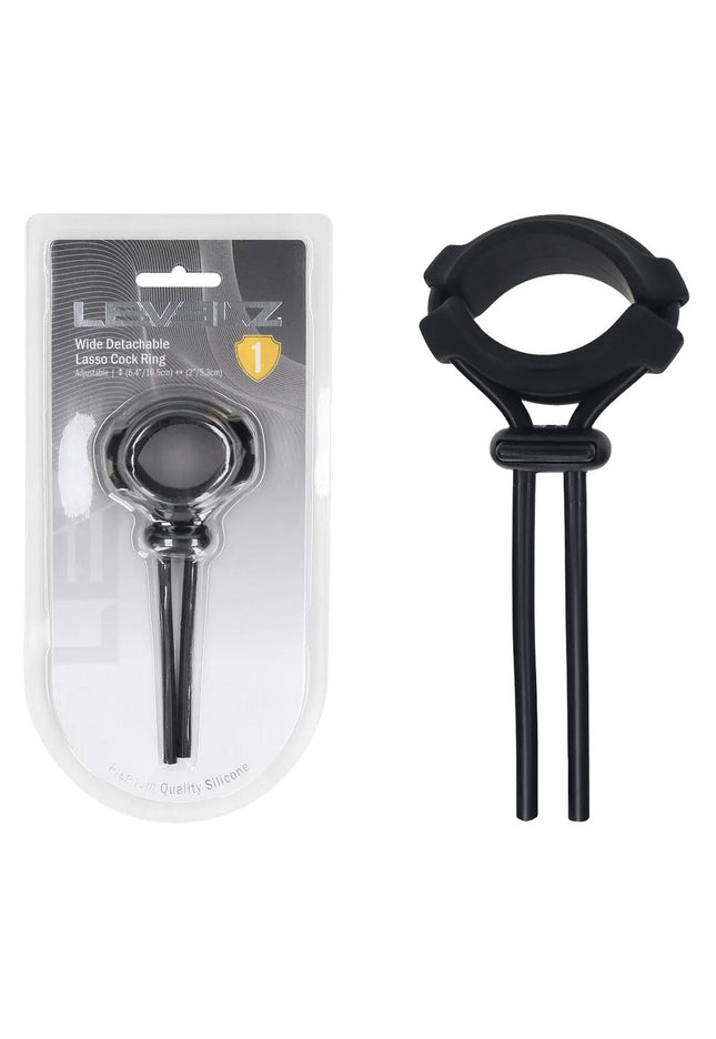LEVELZ Wide Detachable Lasso Cock Ring - Black - Black Adjustable Cock Ring