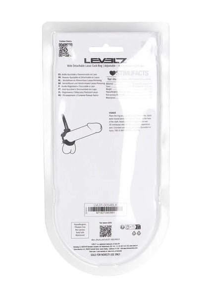 LEVELZ Wide Detachable Lasso Cock Ring - Black - Black Adjustable Cock Ring