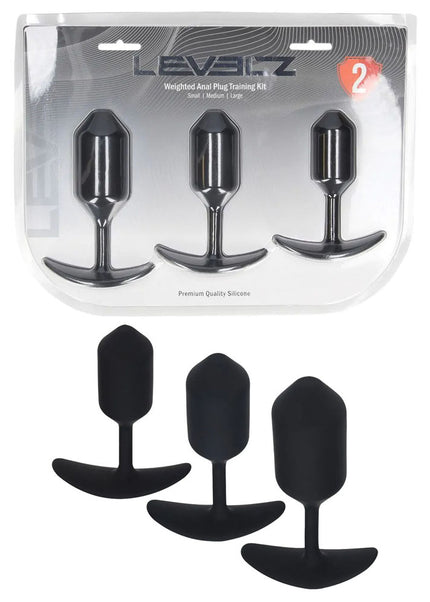 LEVELZ Silicone Weighted Anal Plug Training Set - Black Weighted Butt Plugs - Set of 3 Sizes