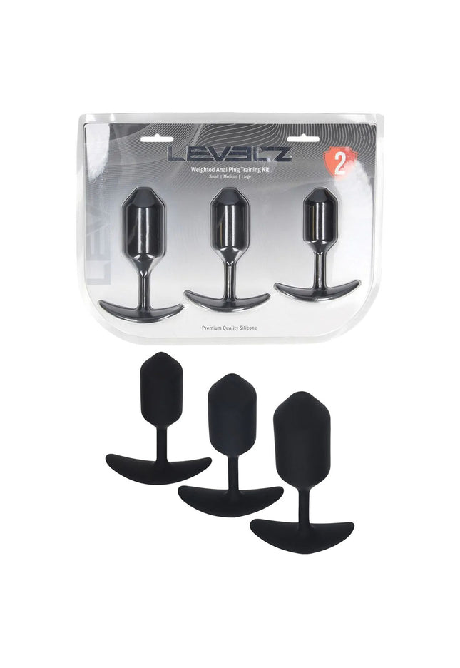LEVELZ Silicone Weighted Anal Plug Training Set - Black Weighted Butt Plugs - Set of 3 Sizes