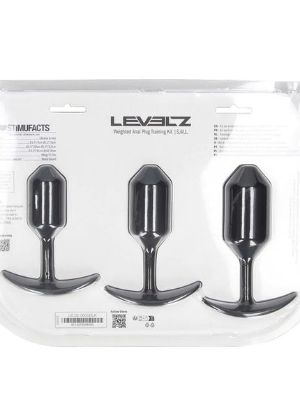 LEVELZ Silicone Weighted Anal Plug Training Set - Black Weighted Butt Plugs - Set of 3 Sizes