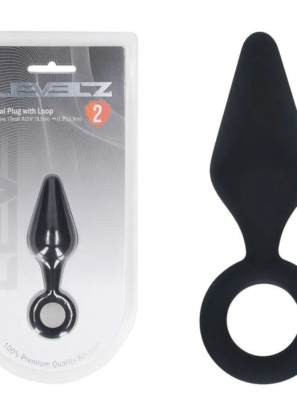 LEVELZ Silicone Anal Plug with Loop - Small - Black - Black Small Butt Plug