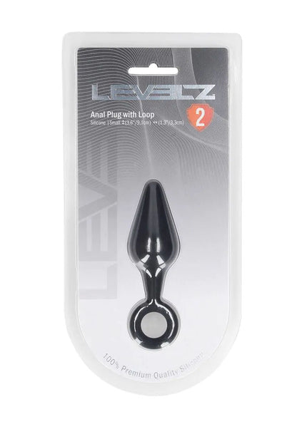 LEVELZ Silicone Anal Plug with Loop - Small - Black - Black Small Butt Plug
