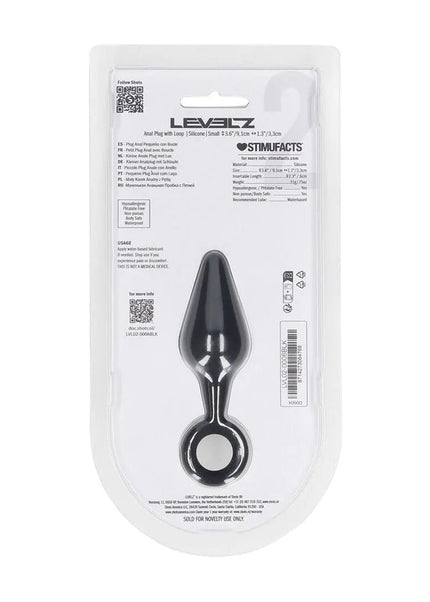 LEVELZ Silicone Anal Plug with Loop - Small - Black - Black Small Butt Plug