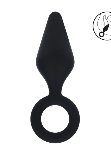 LEVELZ Silicone Anal Plug with Loop - Medium - Black - Black Medium Butt Plug